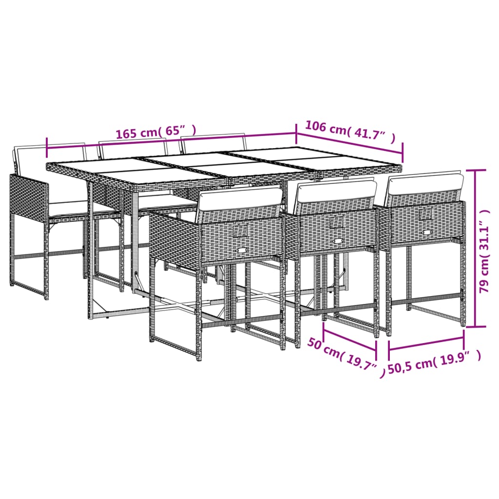 vidaXL Set mobilier de grădină cu perne, 7 piese, negru, poliratan