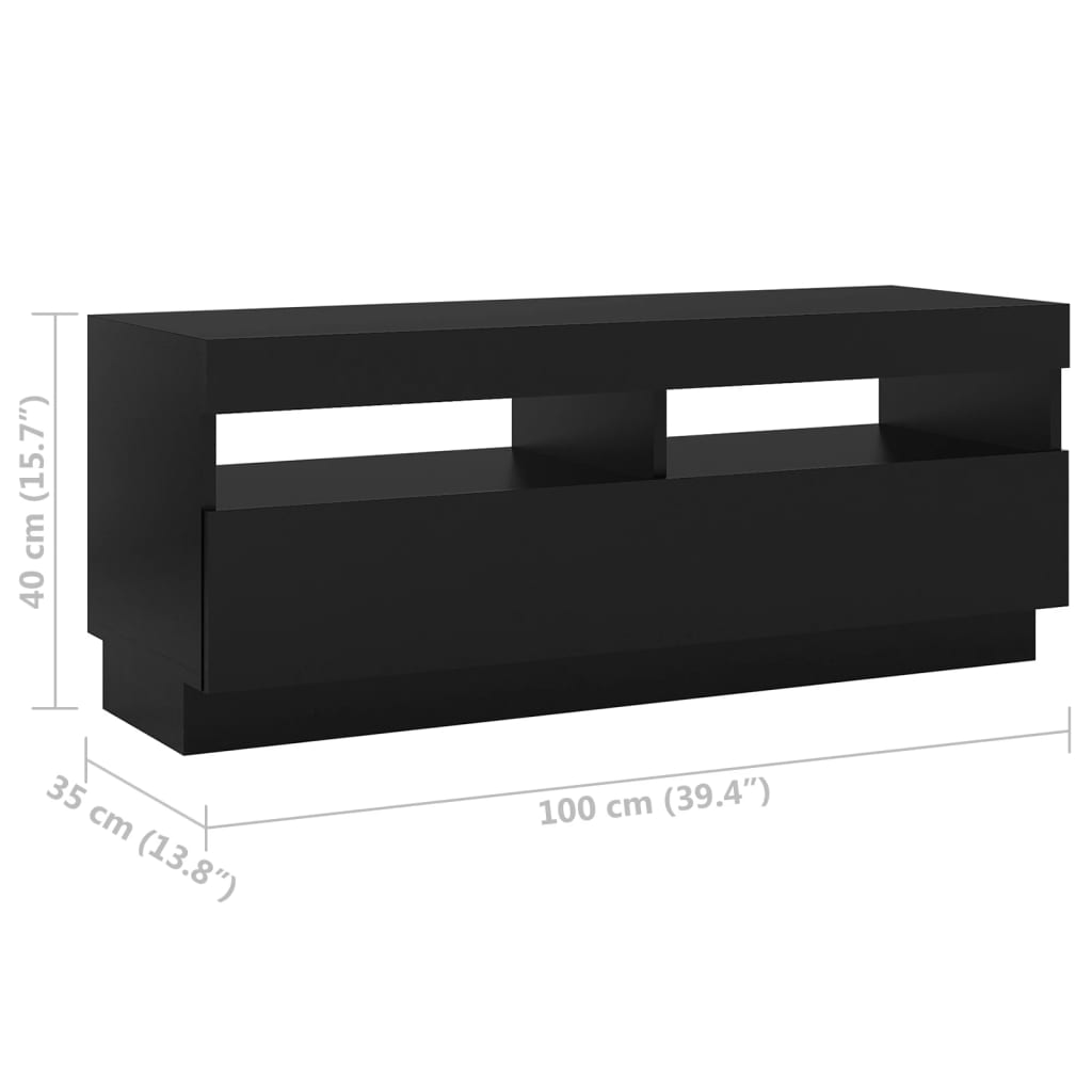 vidaXL Comodă TV cu lumini LED, negru, 200x35x40 cm