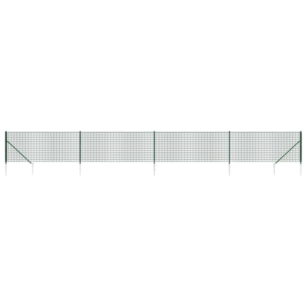 vidaXL Gard plasă de sârmă cu țăruși de fixare, verde, 1,1x10 m