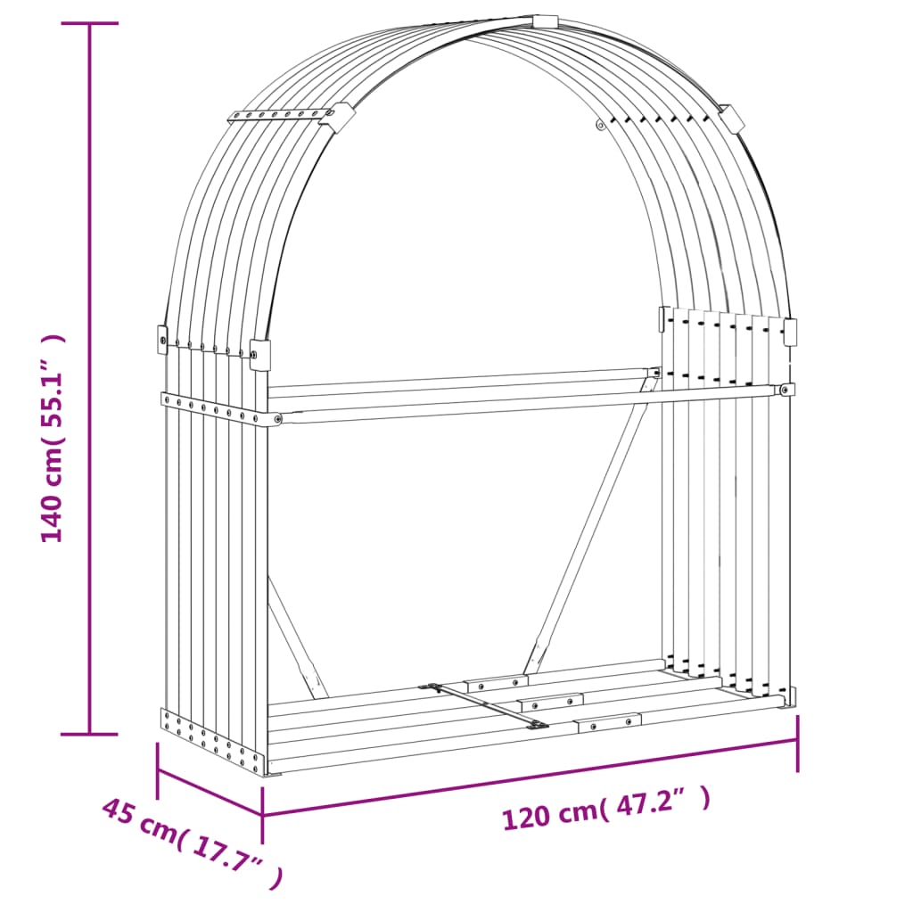 vidaXL Suport pentru bușteni, maro, 120x45x140 cm, oțel galvanizat