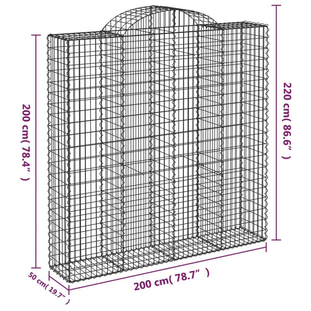 vidaXL Coșuri gabion arcuite, 10 buc 200x50x200/220cm, fier galvanizat