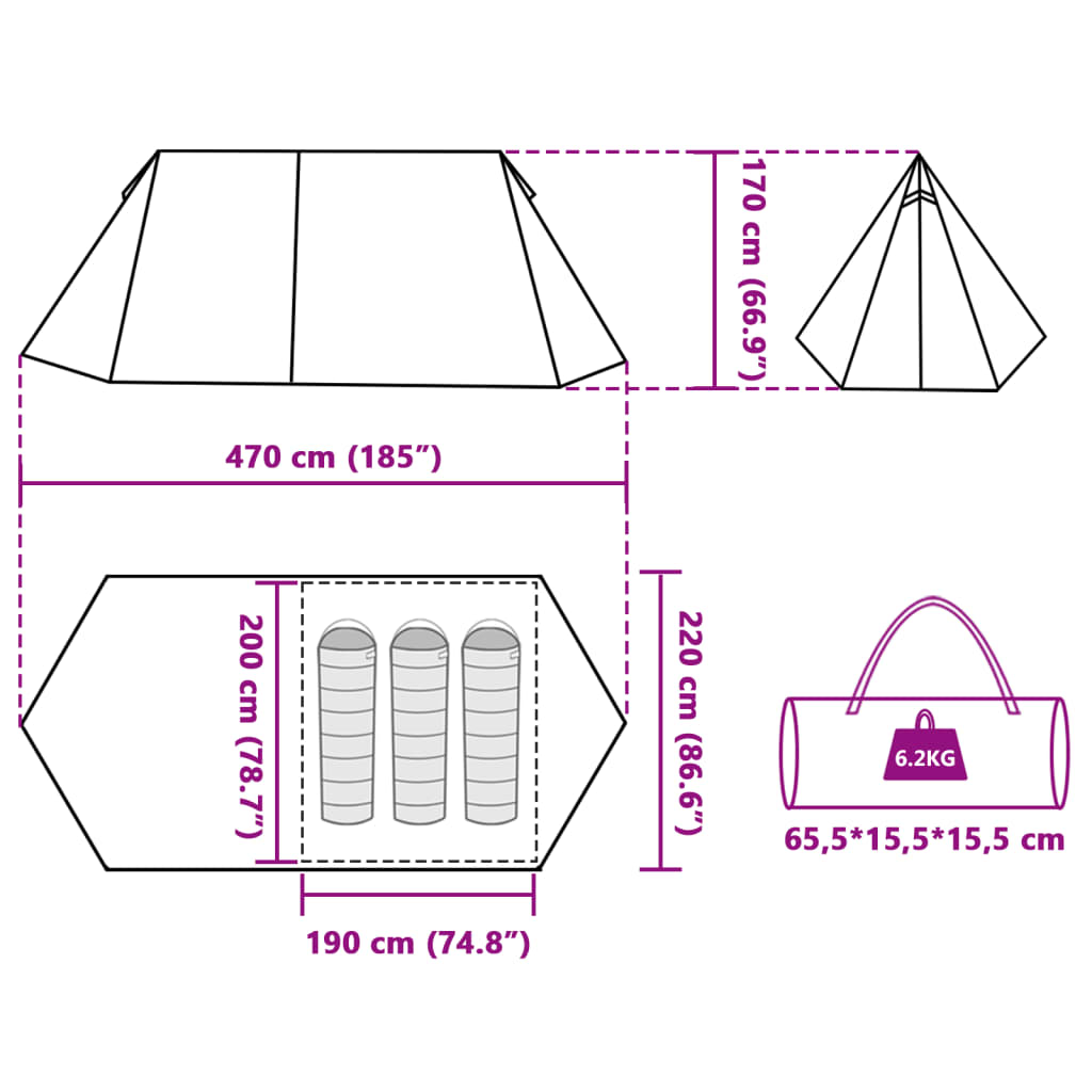 vidaXL Cort camping pentru 3 persoane, albastru, impermeabil