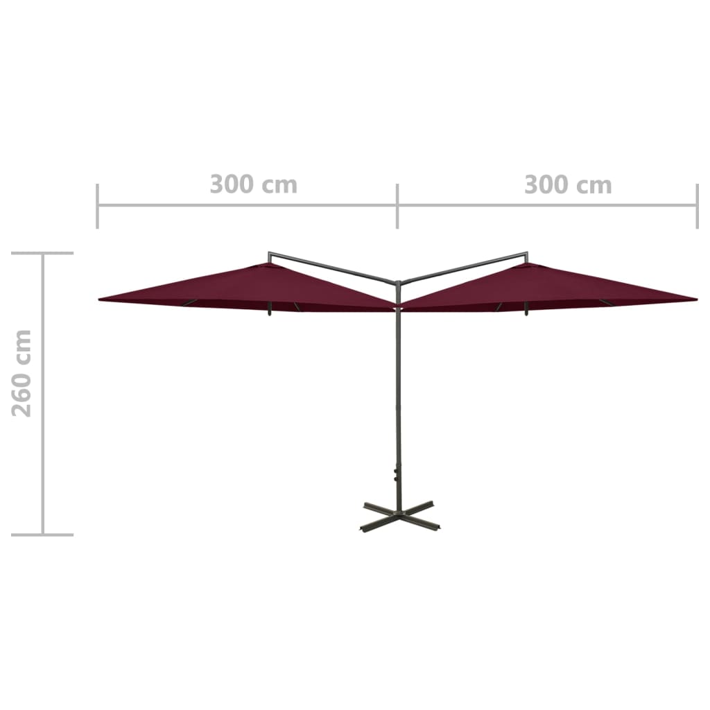 vidaXL Umbrelă de soare dublă, stâlp din oțel, roșu bordo, 600 cm