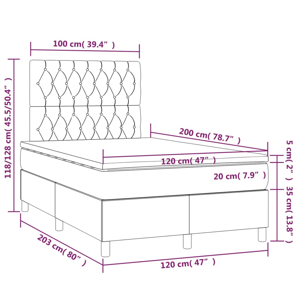 vidaXL Pat box spring cu saltea, maro închis, 120x200 cm, textil