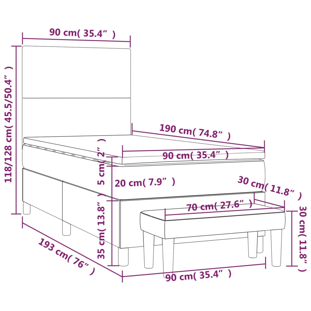 vidaXL Pat box spring cu saltea, albastru, 90x190 cm, textil