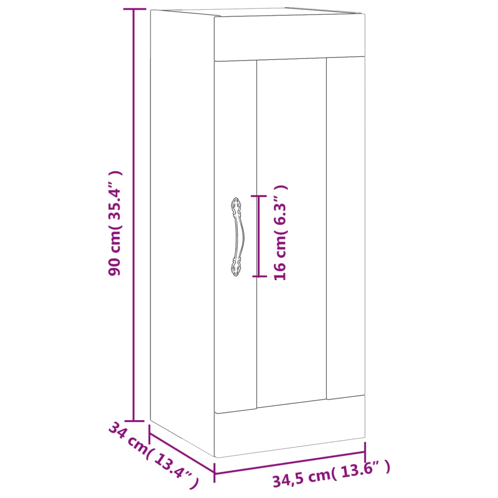 vidaXL Dulap montat pe perete, alb, 34,5x34x90 cm