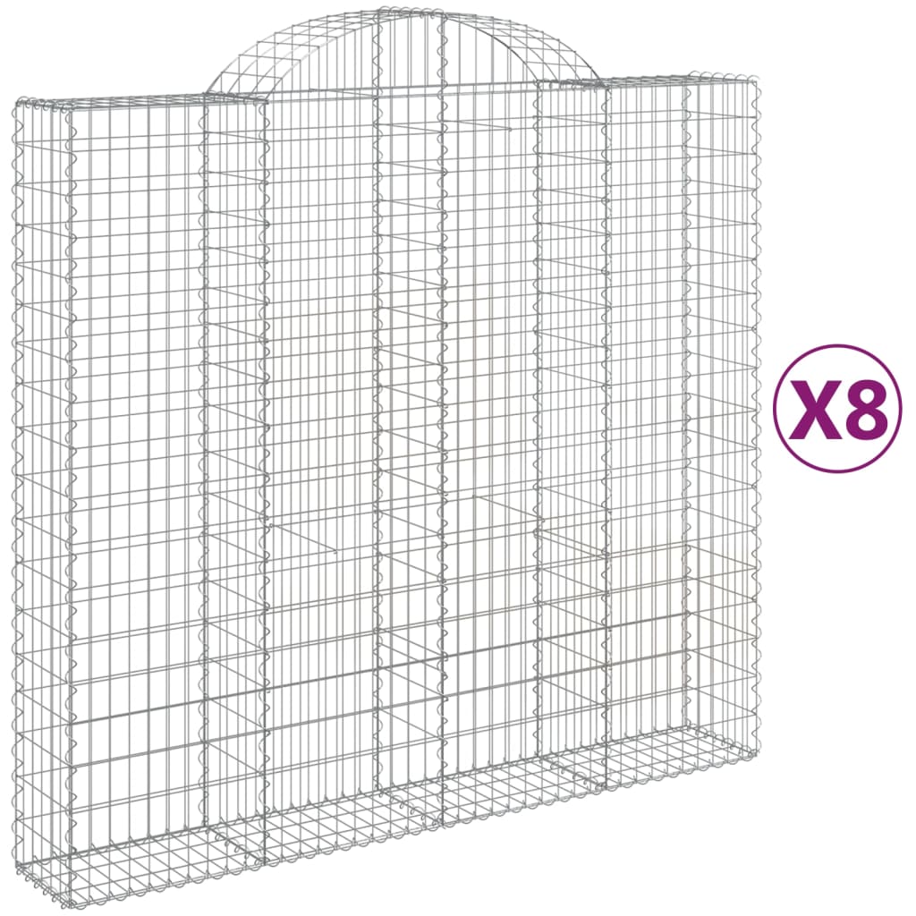 vidaXL Coșuri gabion arcuite 8 buc, 200x50x180/200 cm, fier galvanizat