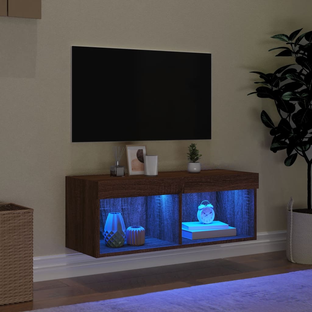 vidaXL Comodă TV cu lumini LED, stejar maro, 80x30x30 cm