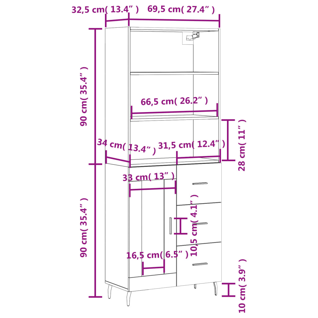 vidaXL Dulap înalt, stejar maro, 69,5x34x180 cm, lemn compozit