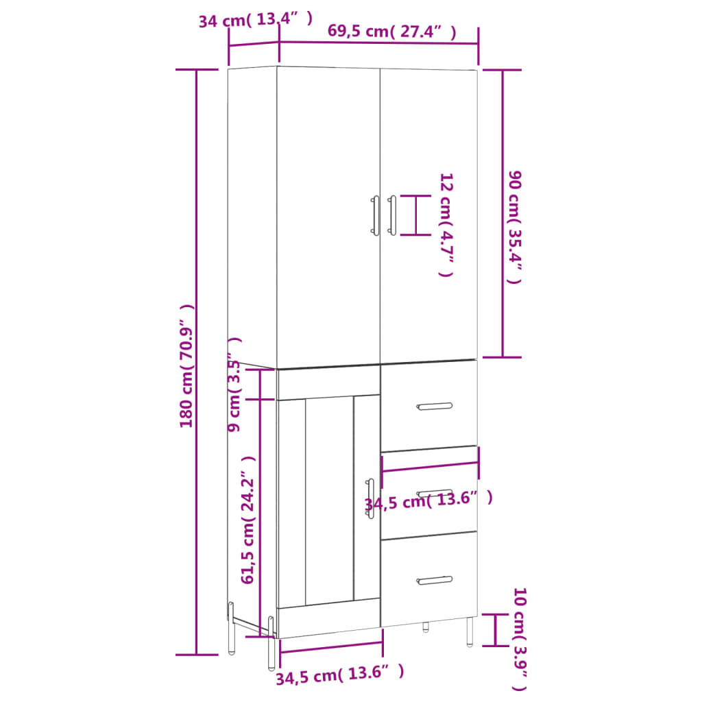 vidaXL Dulap înalt, stejar maro, 69,5x34x180 cm, lemn compozit