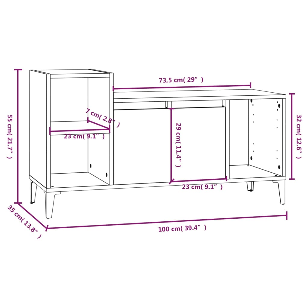 vidaXL Comodă TV, gri sonoma, 100x35x55 cm, lemn prelucrat