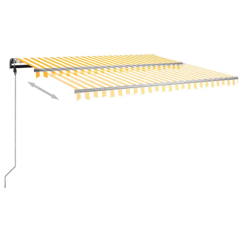 vidaXL Copertină retractabilă manual, cu stâlpi, galben și alb, 4x3 m