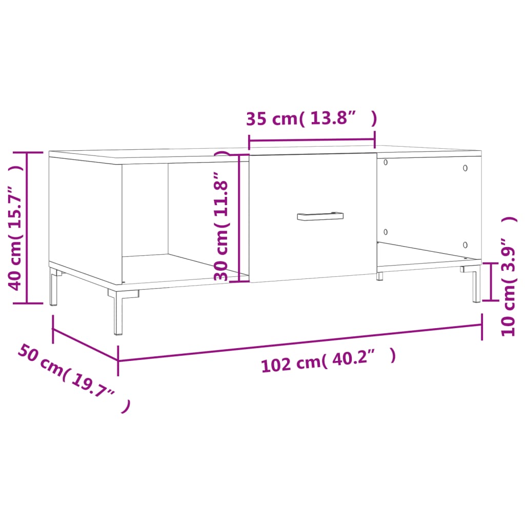 vidaXL Măsuță de cafea, gri beton, 102x50x40 cm, lemn prelucrat