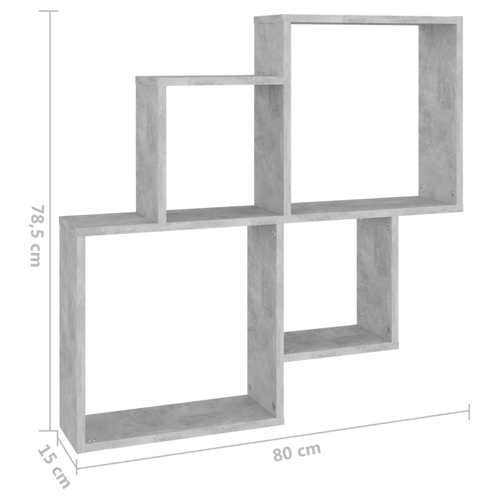 vidaXL Raft de perete de cub, gri beton, 80x15x78,5 cm, PAL