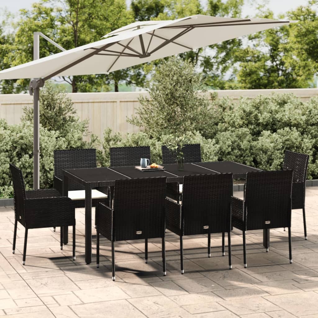 vidaXL Set mobilier de grădină cu perne, 9 piese, negru, poliratan