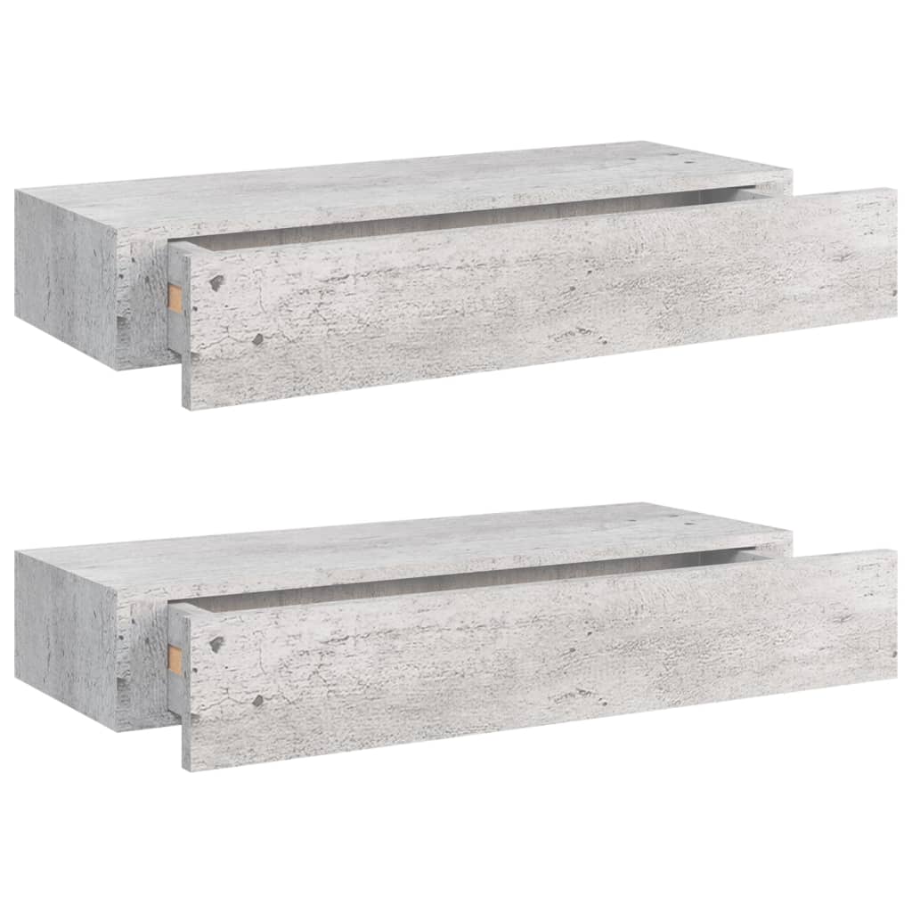 vidaXL Dulapuri de perete cu sertar 2 buc. gri beton 60x23,5x10 cm MDF