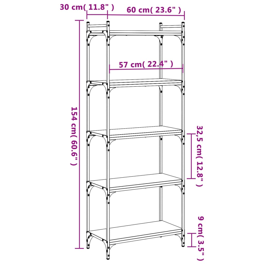 vidaXL Bibliotecă cu 5 niveluri, negru, 60x30x154 cm, lemn prelucrat