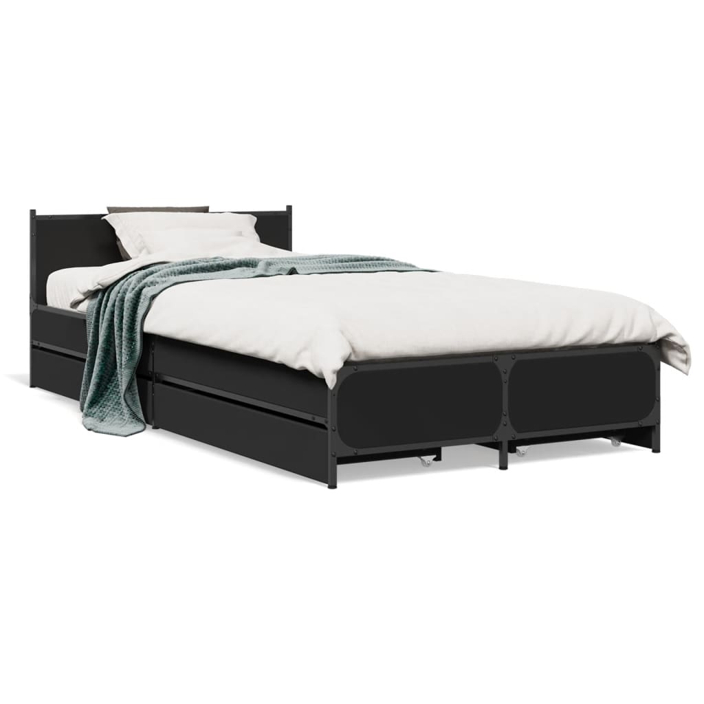 vidaXL Cadru de pat cu sertare, negru, 90x190 cm, lemn prelucrat