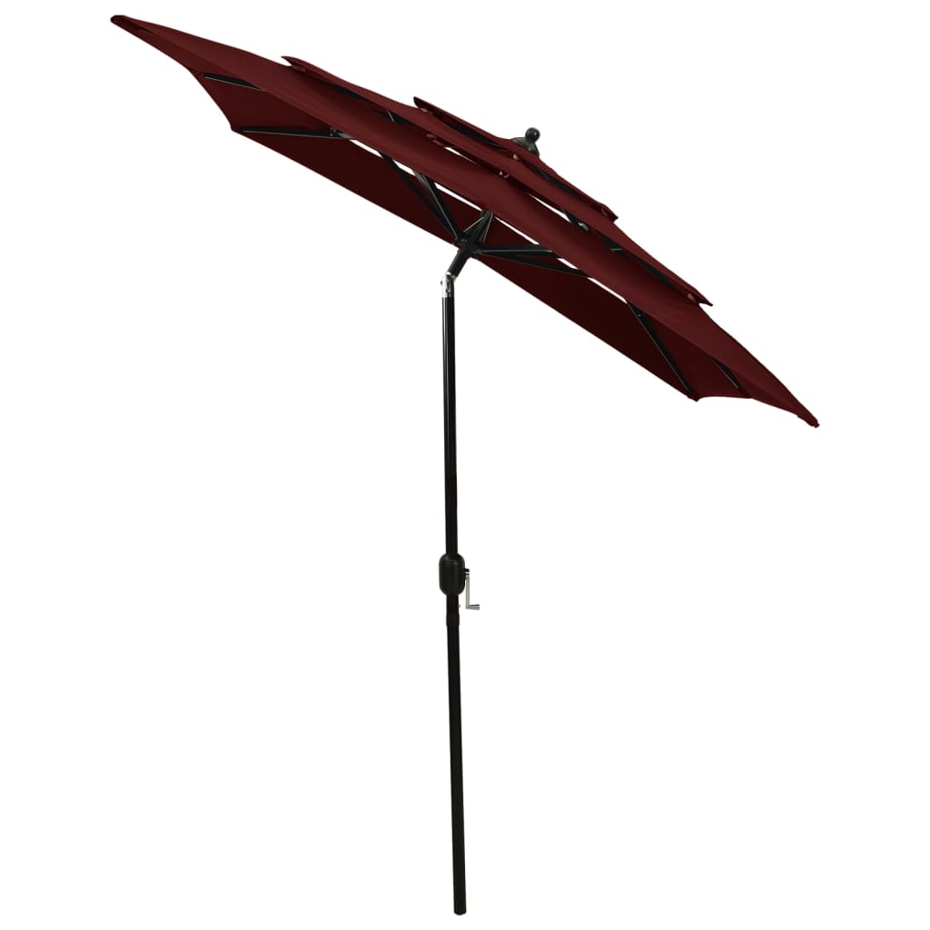 vidaXL Umbrelă de soare 3 niveluri, stâlp aluminiu, roșu bordo, 2x2 m