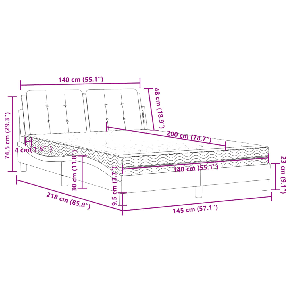 vidaXL Pat cu saltea, maro, 140x200 cm, piele ecologică