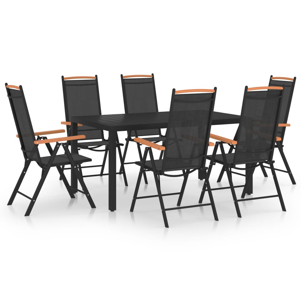 vidaXL Set mobilier pentru grădină, 7 piese, negru, aluminiu