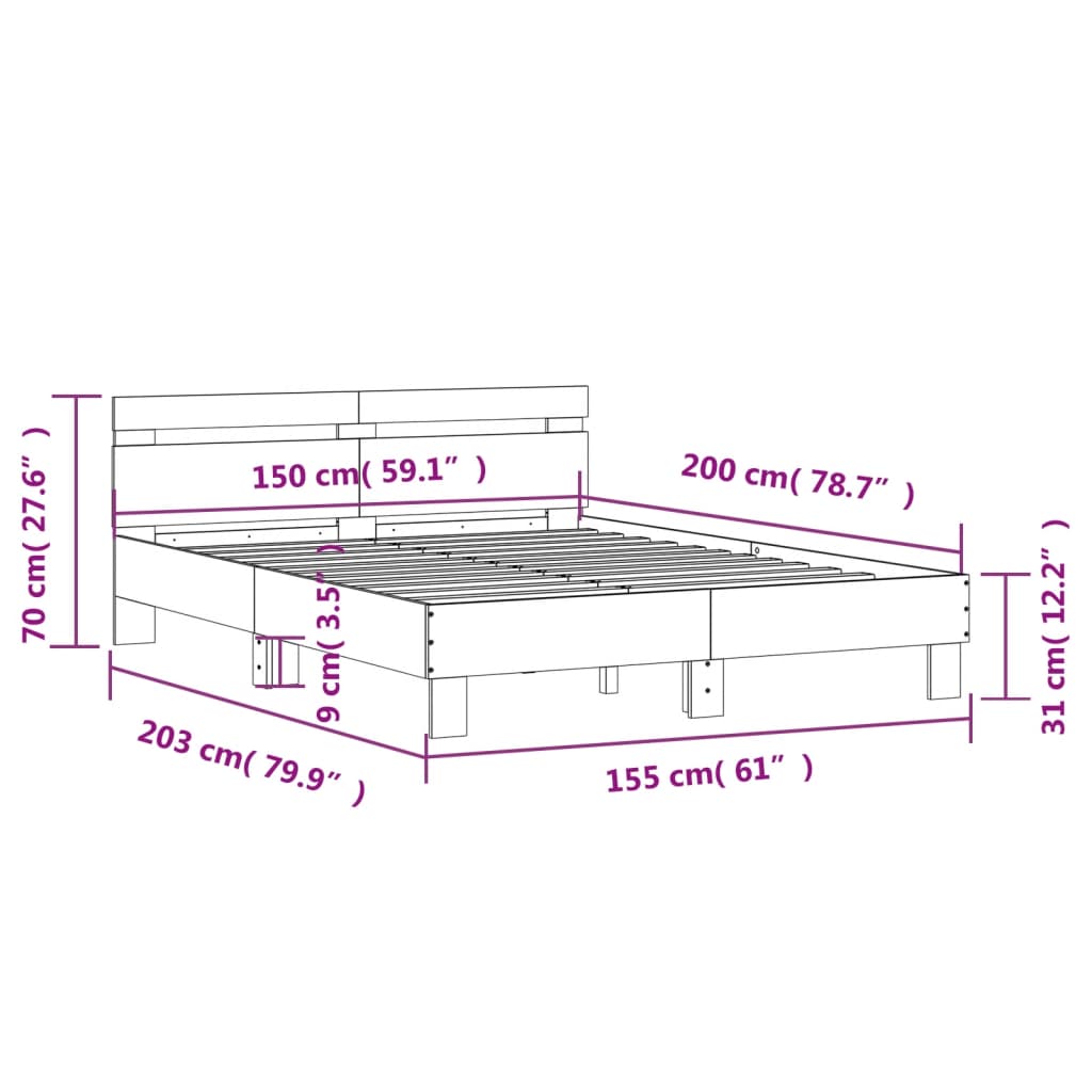 vidaXL Cadru de pat cu tăblie stejar sonoma 150x200 cm lemn prelucrat