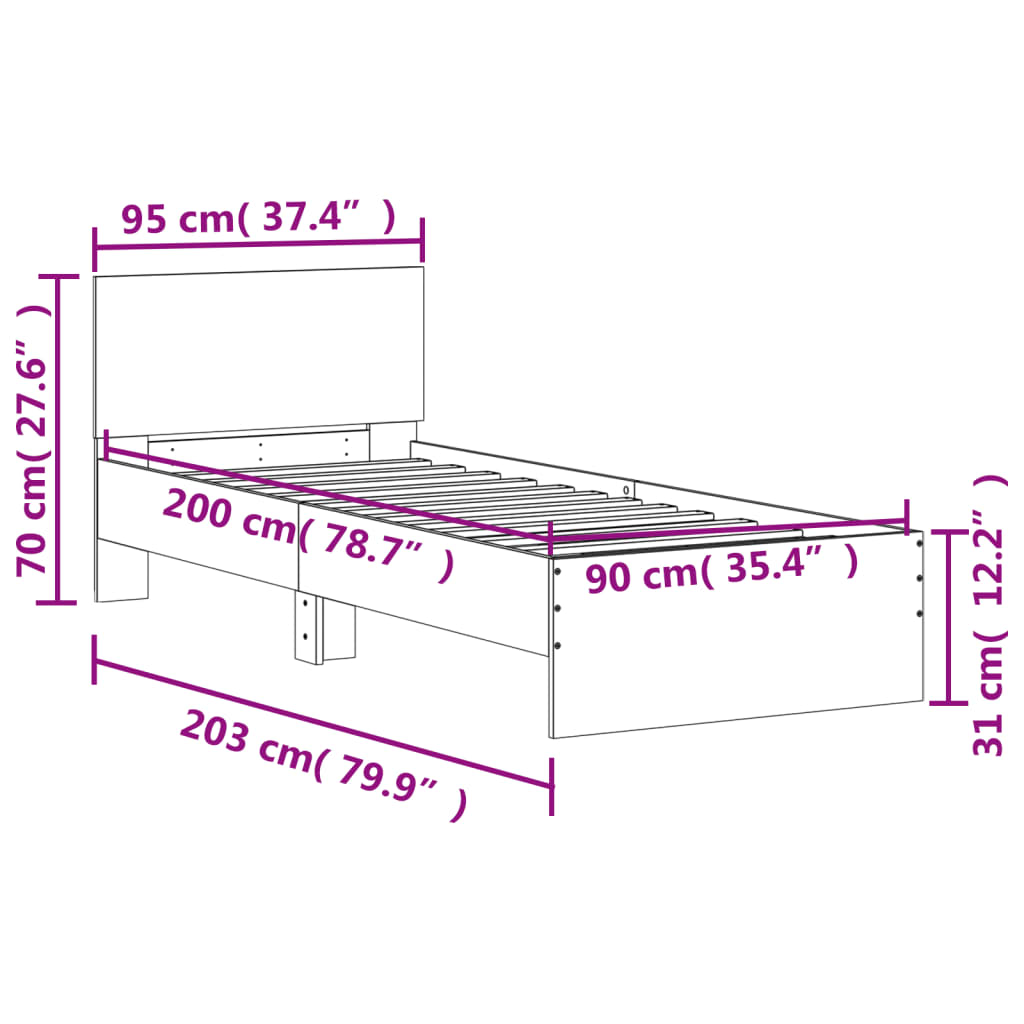 vidaXL Cadru de pat cu tăblie, stejar sonoma, 90x200 cm lemn prelucrat