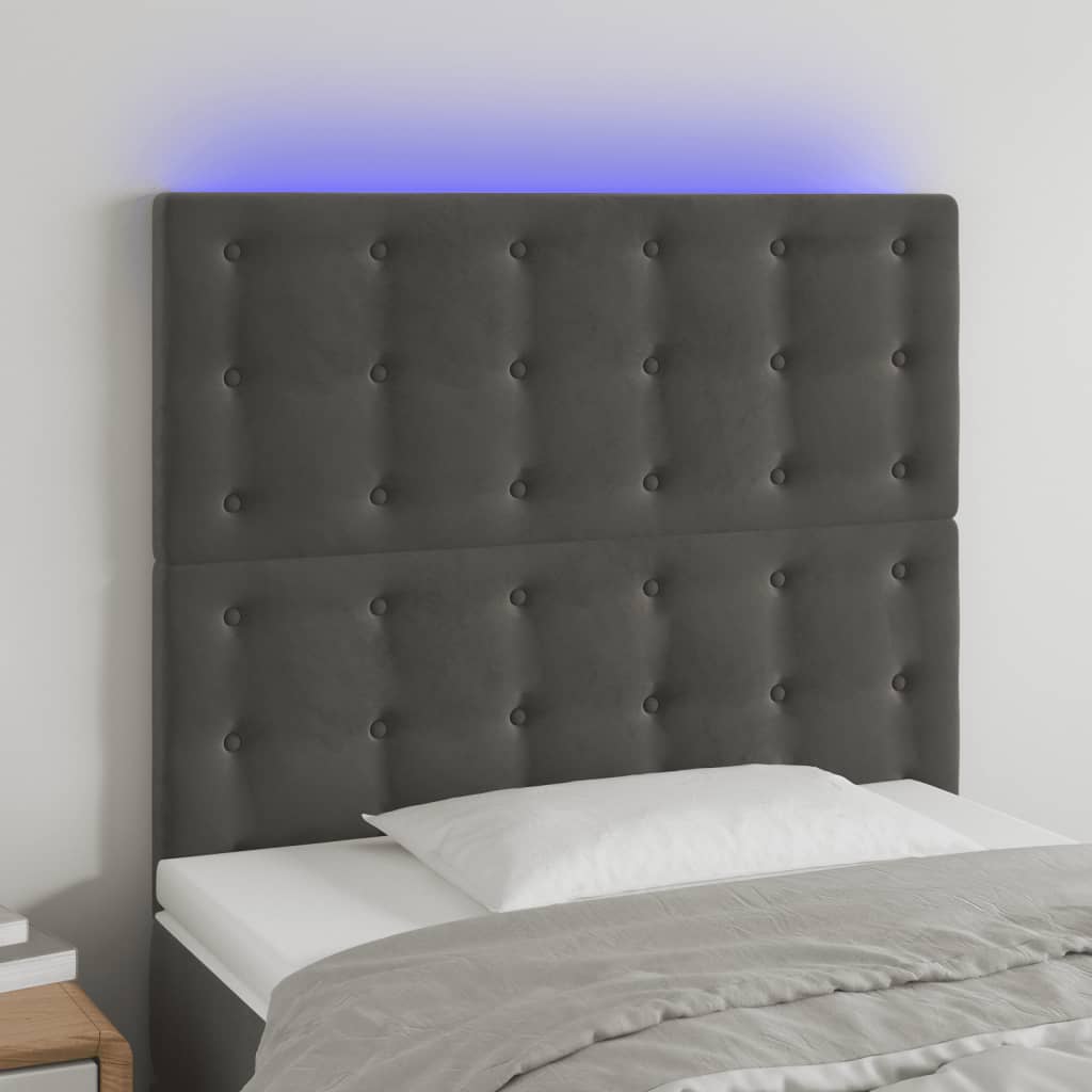 vidaXL Tăblie de pat cu LED, gri închis, 100x5x118/128 cm, textil