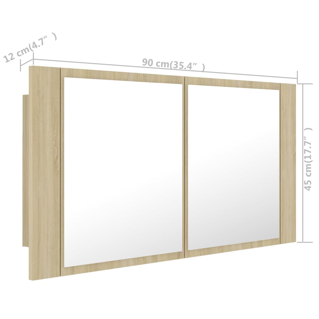 vidaXL Dulap de baie cu oglindă și LED, stejar Sonoma, 90x12x45 acril