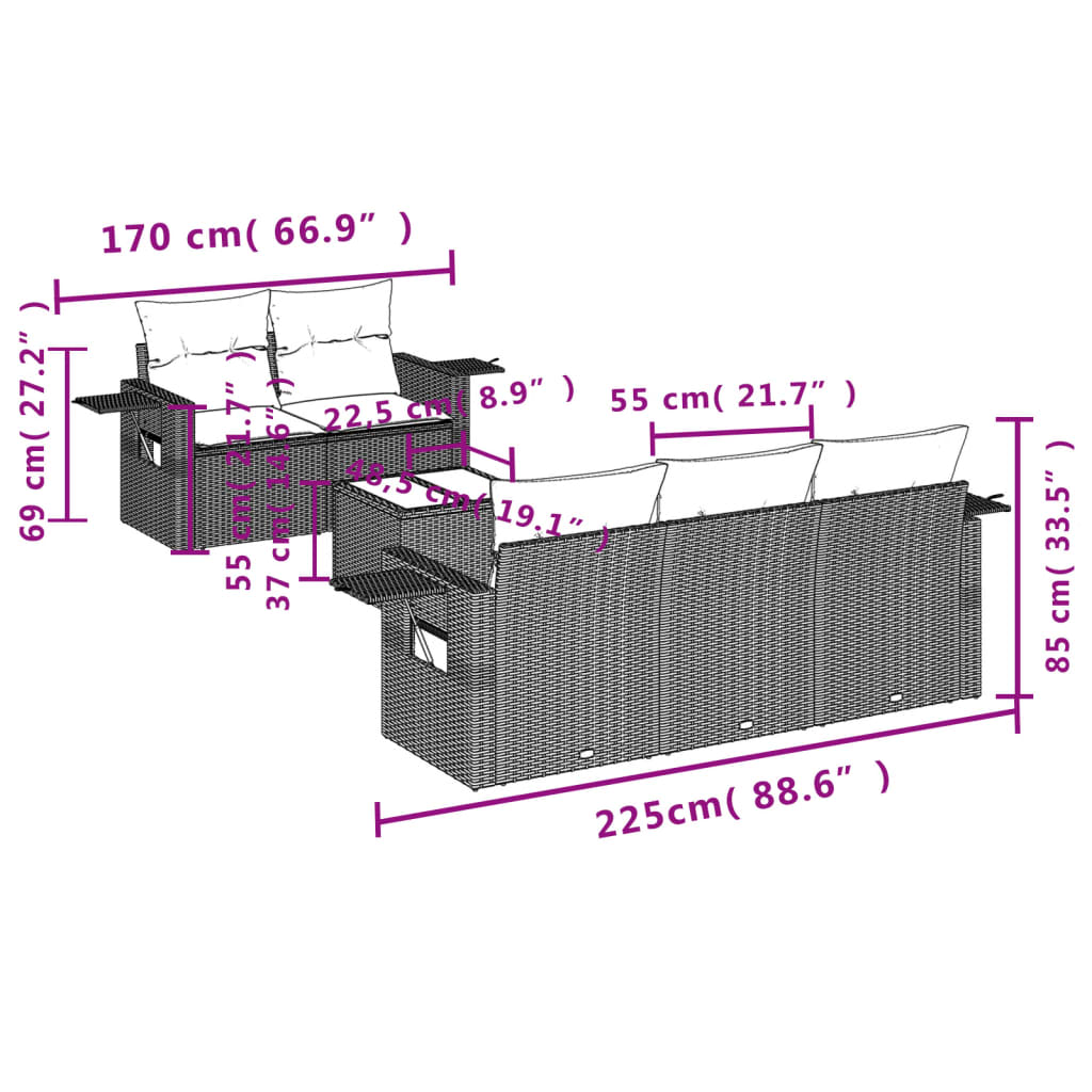 vidaXL Set mobilier de grădină cu perne, 6 piese, negru, poliratan