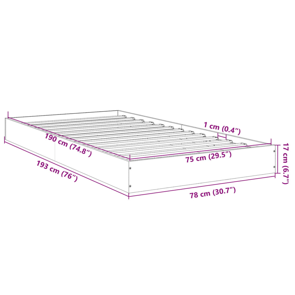 vidaXL Cadru pat fără saltea, stejar sonoma 75x190 cm lemn prelucrat