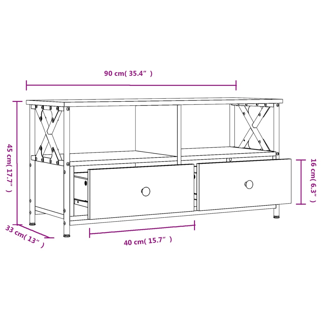 vidaXL Comodă TV, sonoma gri, 90x33x45 cm, lemn prelucrat & fier