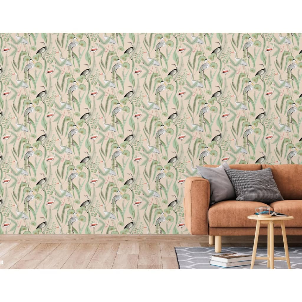 DUTCH WALLCOVERINGS Tapet Flamingo, crem și verde mentă