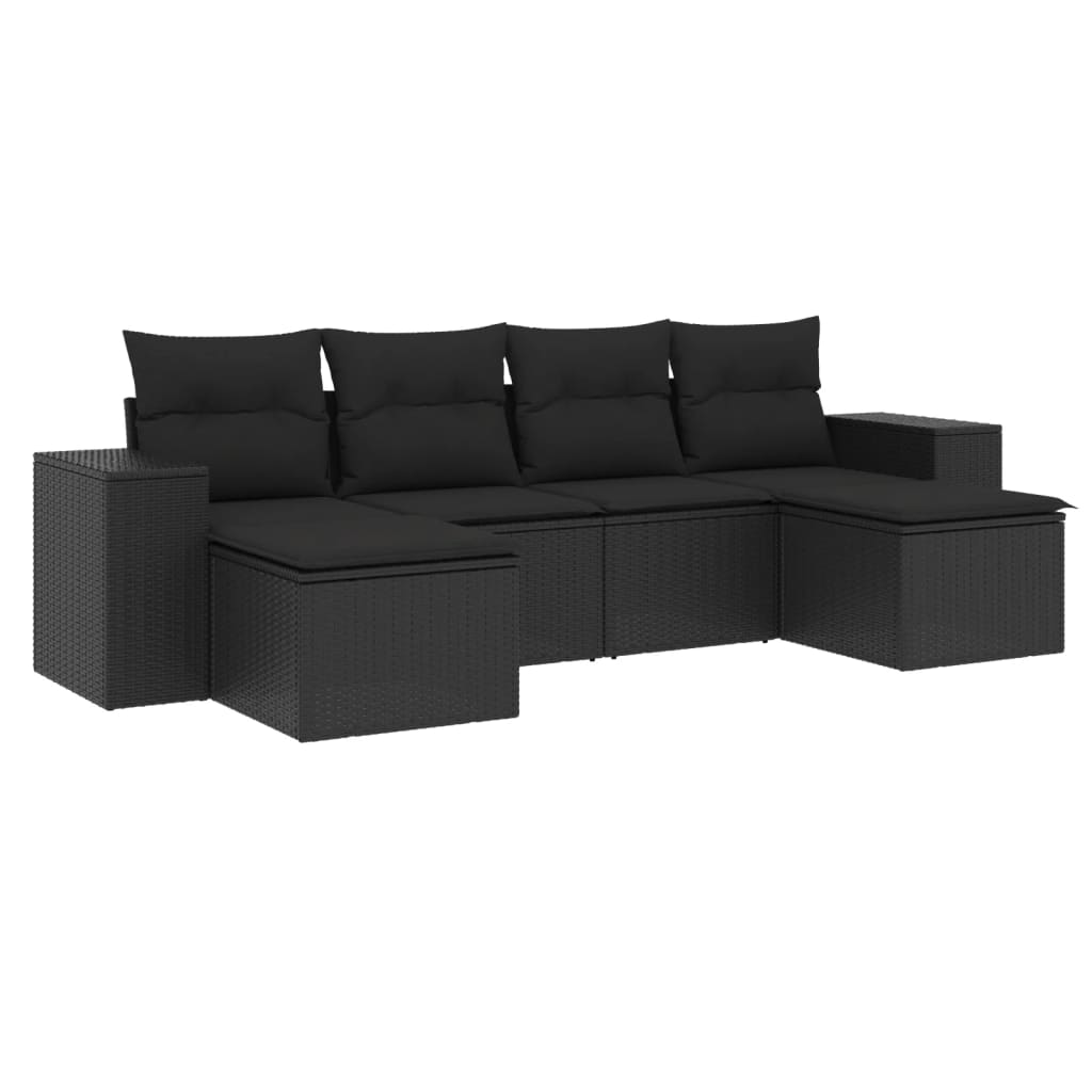 vidaXL Set mobilier de grădină cu perne, 6 piese, negru, poliratan