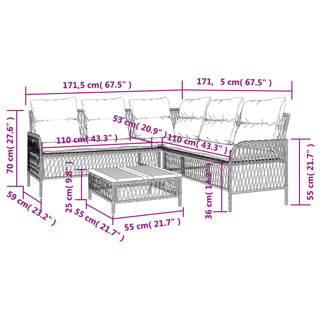 vidaXL Set canapele de grădină cu perne, 2 piese, negru, poliratan