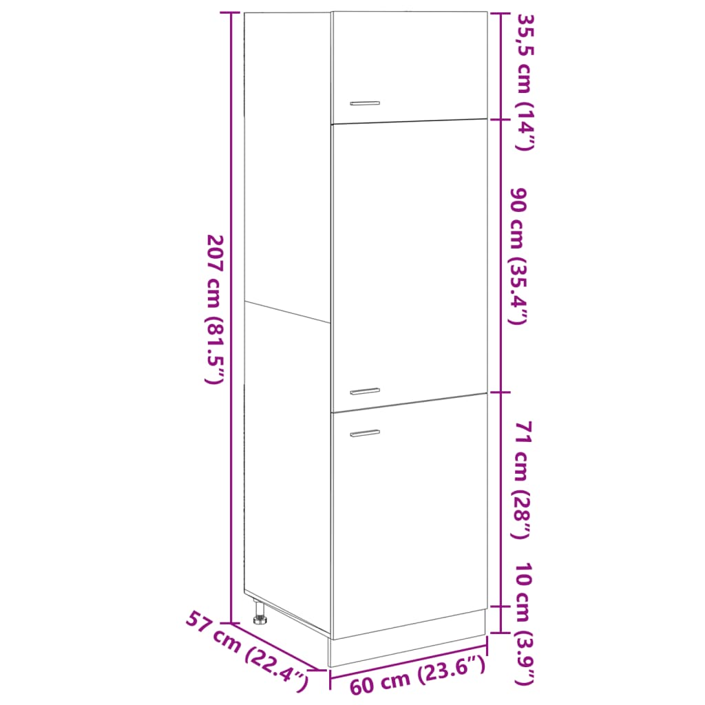 vidaXL Dulap pentru frigider, stejar Sonoma, 60 x 57 x 207 cm, PAL