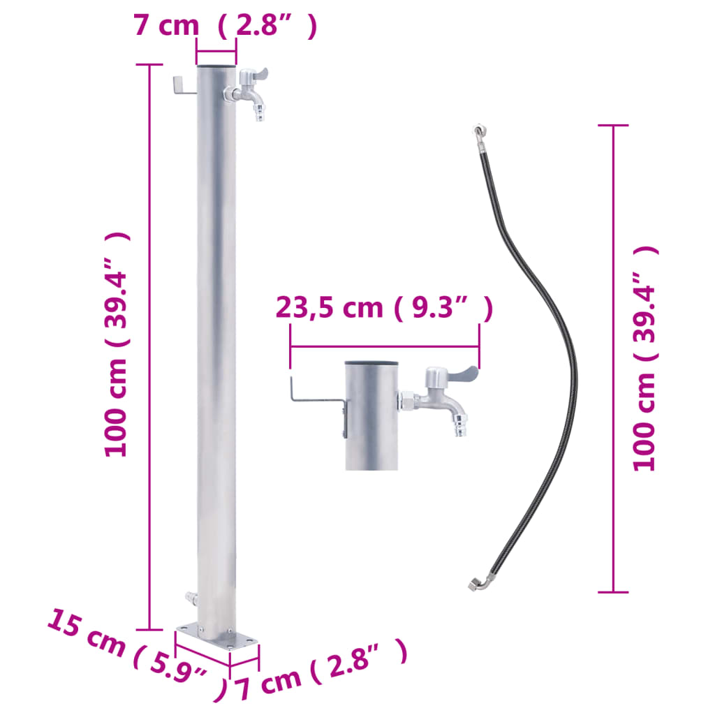 vidaXL Coloană de apă de grădină, 100 cm, oțel inoxidabil, rotund