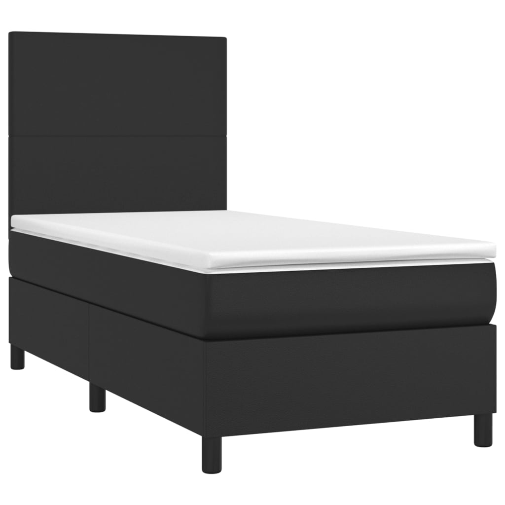 vidaXL Pat cu arcuri, saltea și LED, negru, 90x190 cm, piele ecologică