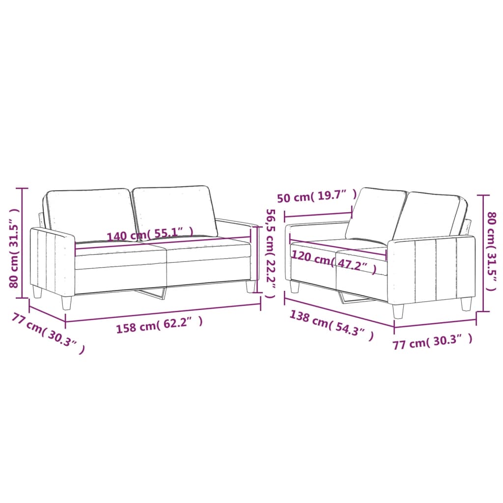 vidaXL Set de canapele cu perne, 2 piese, albastru, catifea