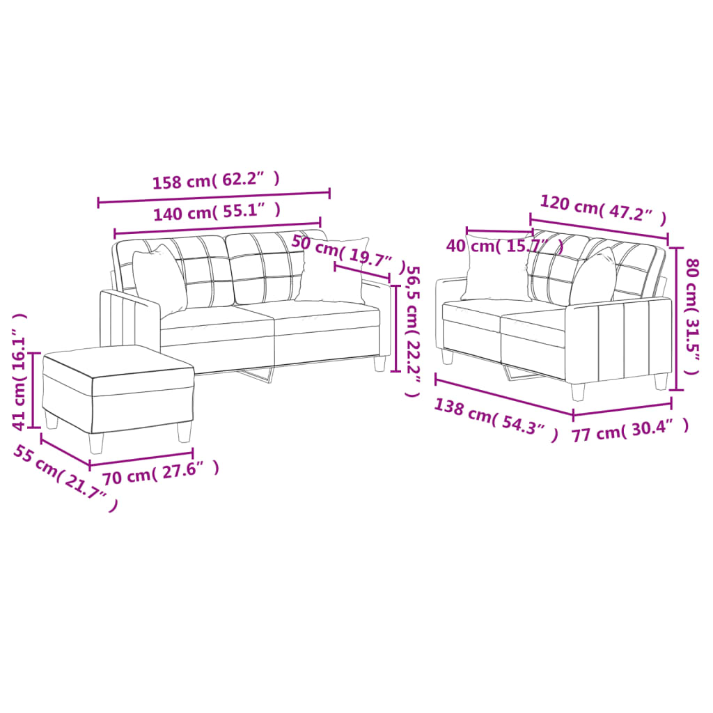 vidaXL Set de canapele cu perne, 3 piese, gri, piele ecologică