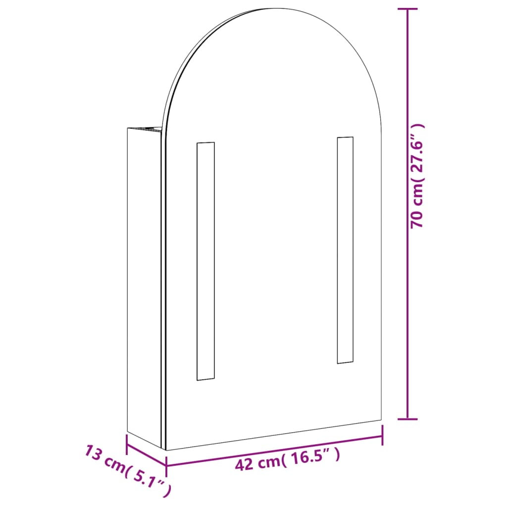 vidaXL Dulap cu oglindă de baie cu LED, stejar, 42x13x70 cm, arcuit