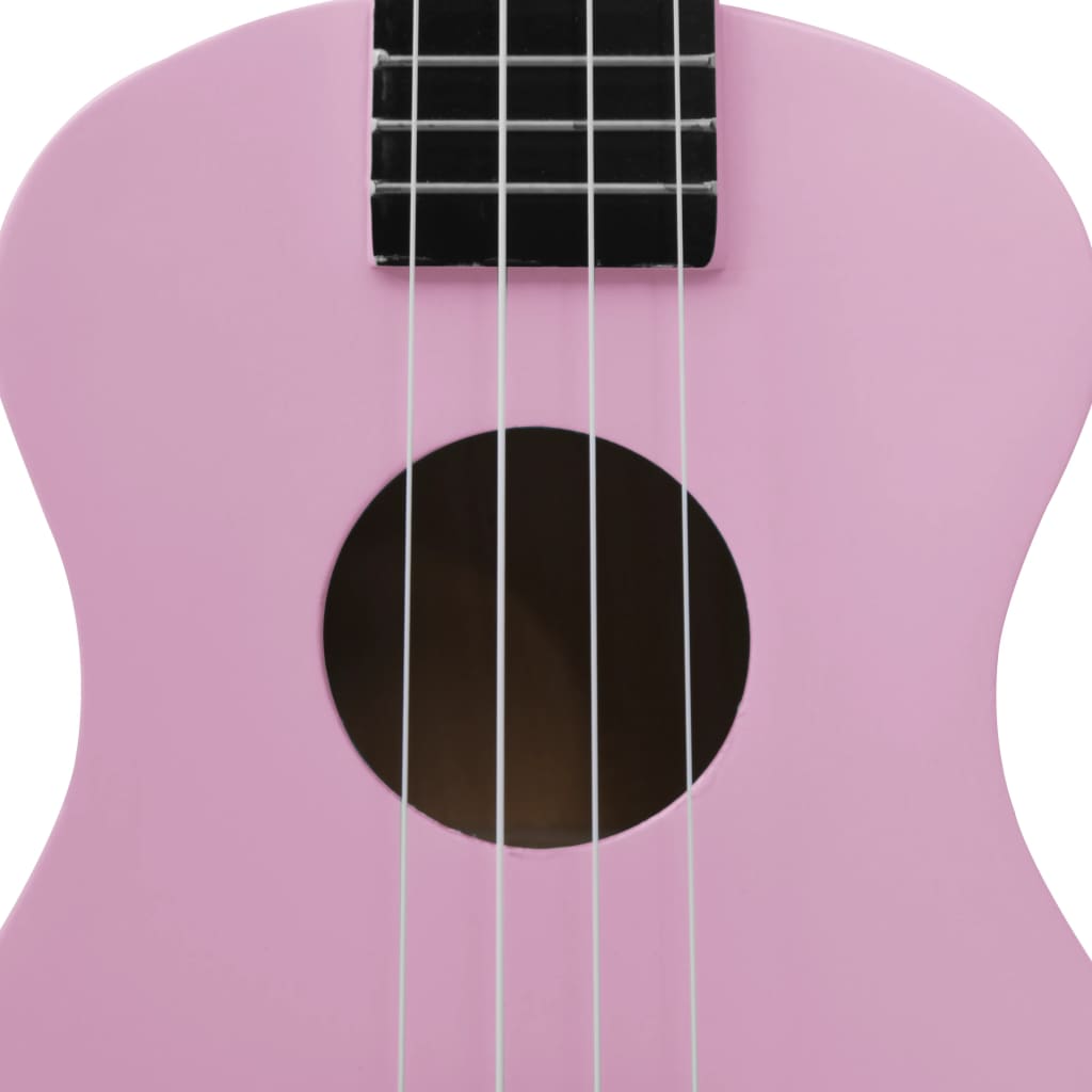 vidaXL Set ukulele Soprano pentru copii, cu husă, roz, 23"