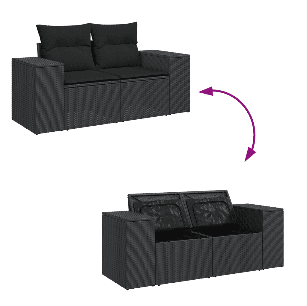 vidaXL Set mobilier de grădină cu perne, 6 piese, negru, poliratan