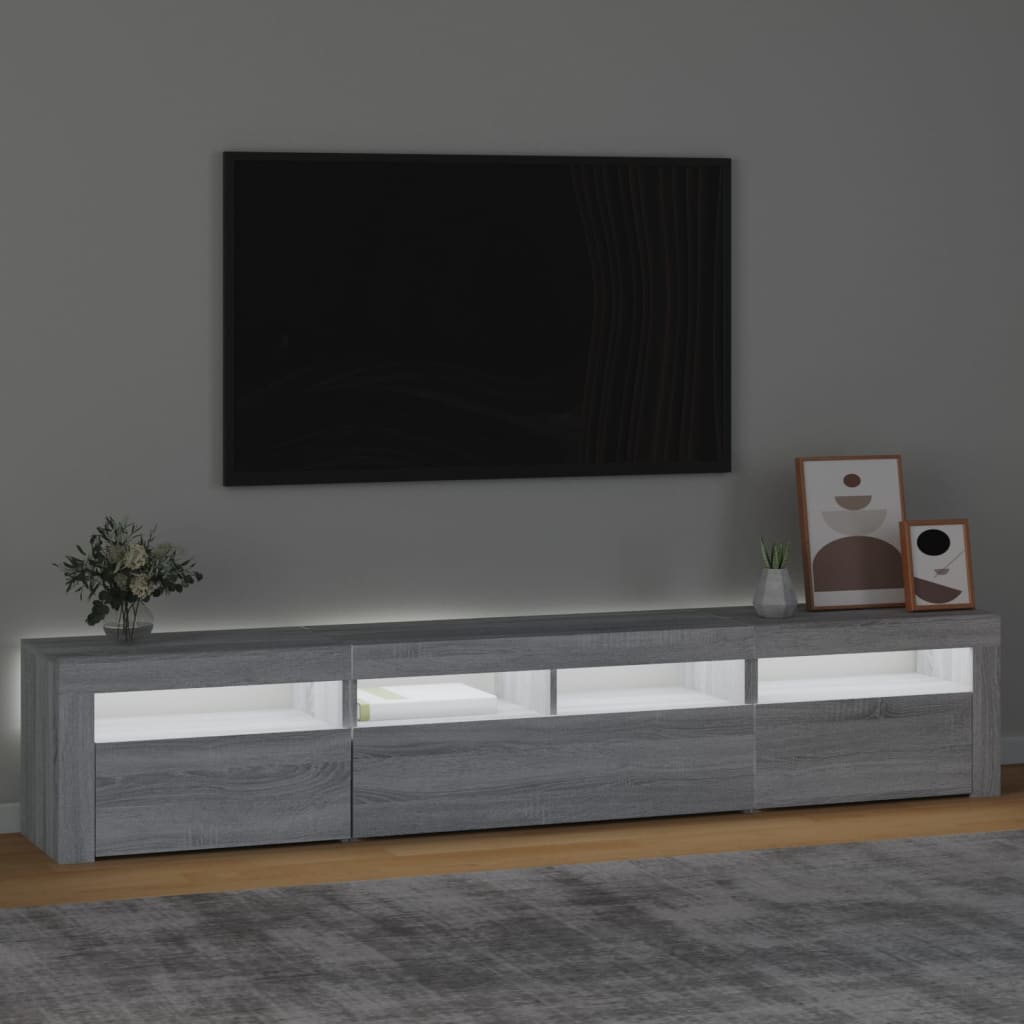 vidaXL Comodă TV cu lumini LED, gri sonoma, 210x35x40 cm