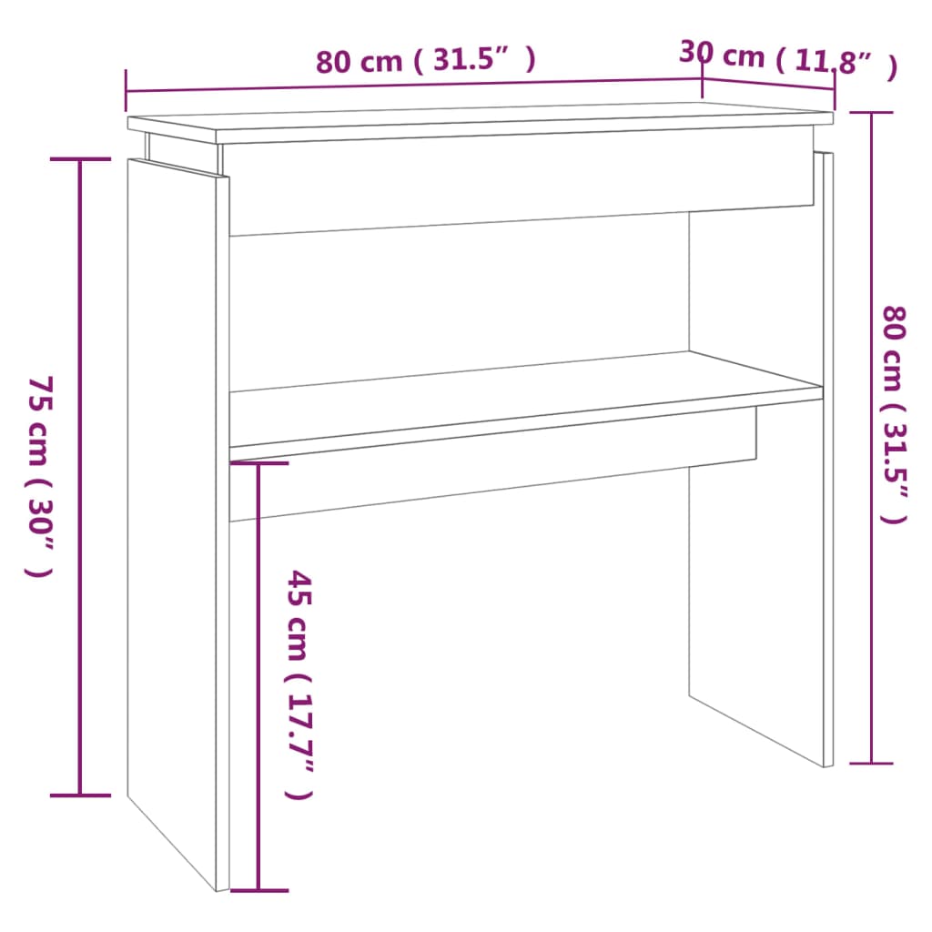 vidaXL Măsuță consolă, gri sonoma, 80x30x80 cm, lemn prelucrat