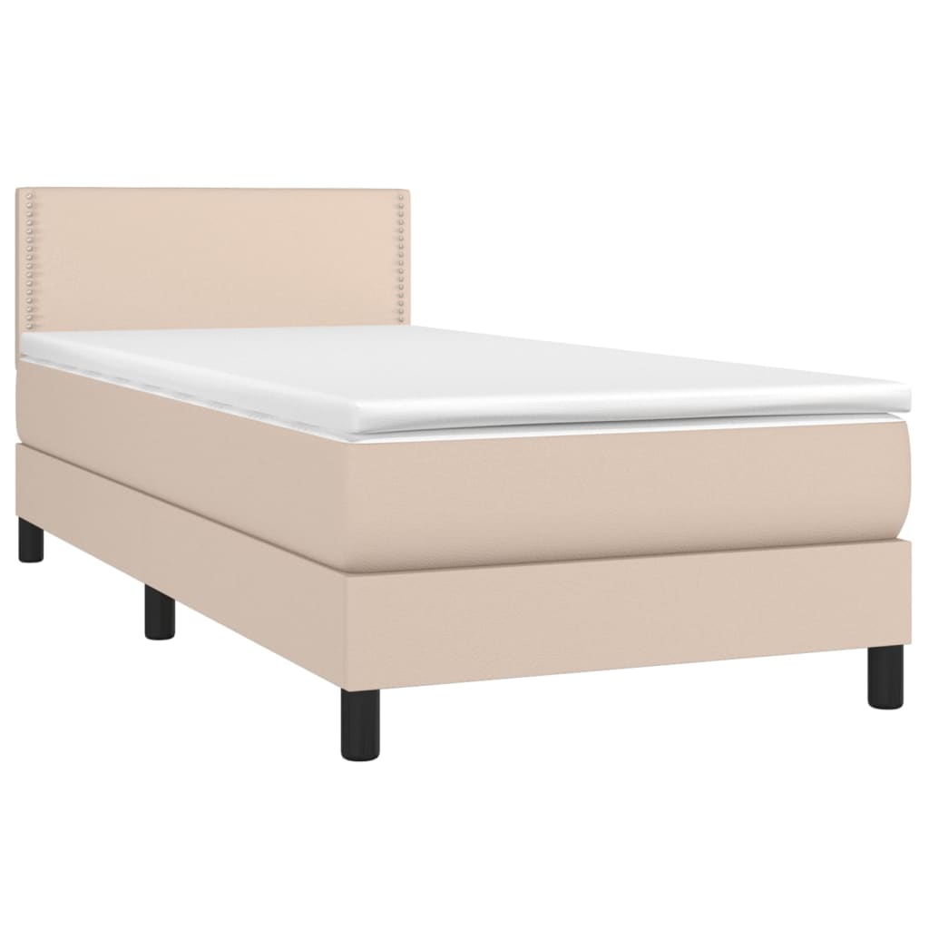 vidaXL Pat box spring cu saltea, cappuccino, 80x200 cm piele ecologică