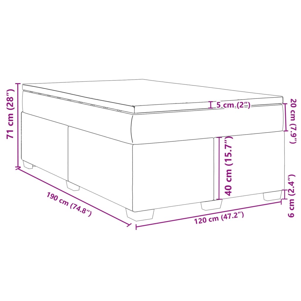 vidaXL Pat box spring cu saltea, albastru închis, 120x190 cm, catifea