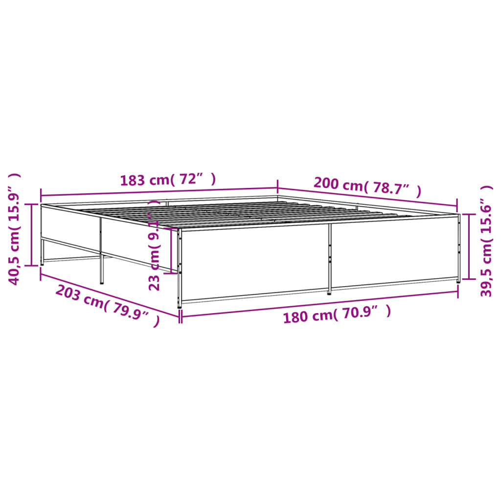 vidaXL Cadru de pat, stejar fumuriu 180x200 cm lemn prelucrat și metal