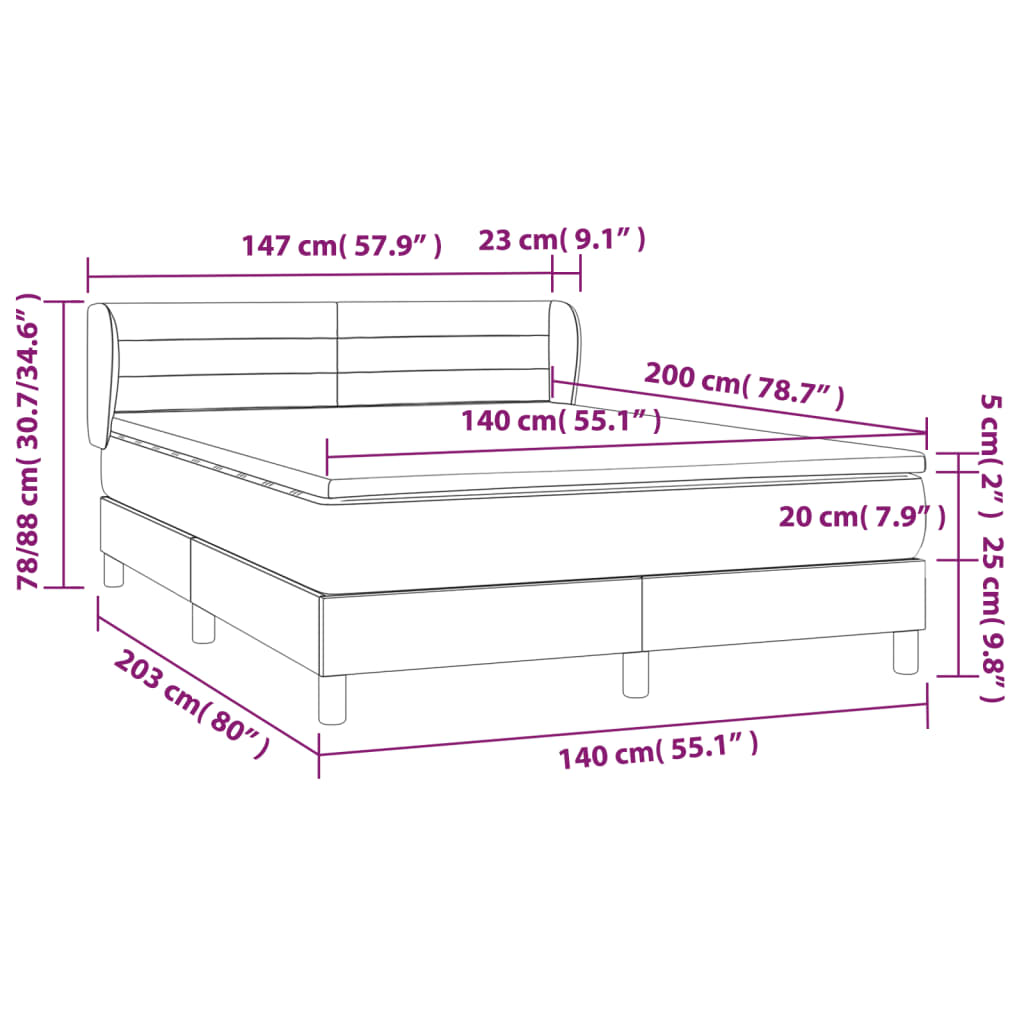 vidaXL Pat box spring cu saltea, negru, 140x200 cm, catifea