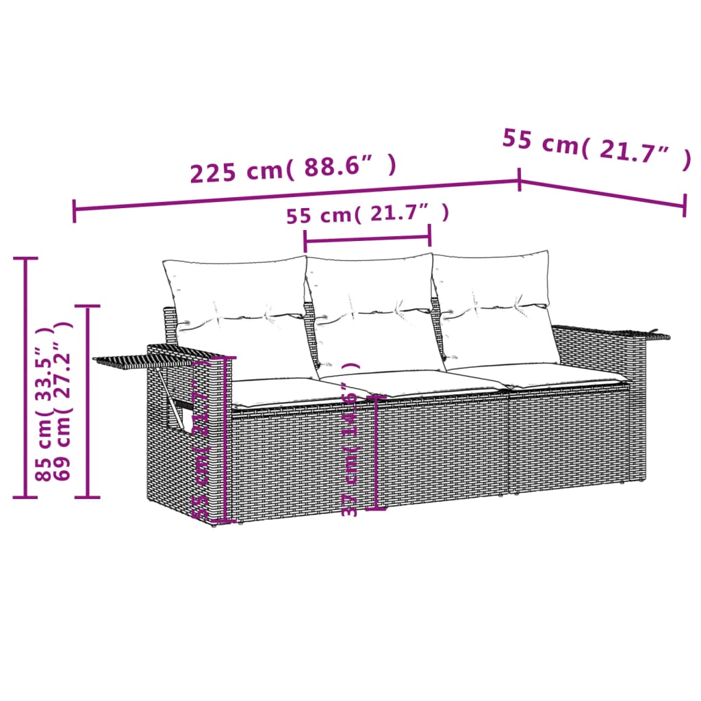 vidaXL Set mobilier de grădină cu perne, 3 piese, negru, poliratan